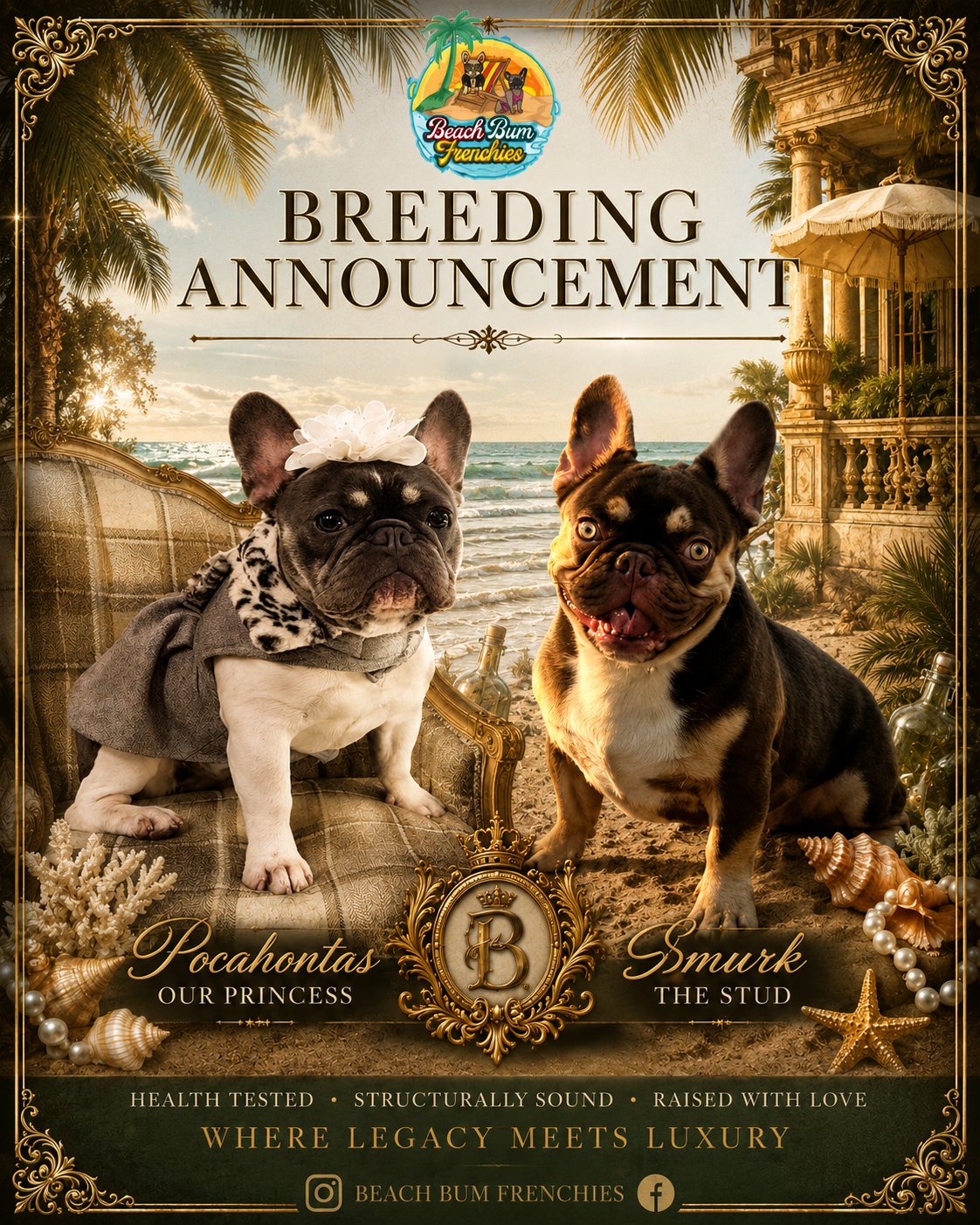 Beach Bum Frenchies breeding announcement โ Pocahontas x Smurk